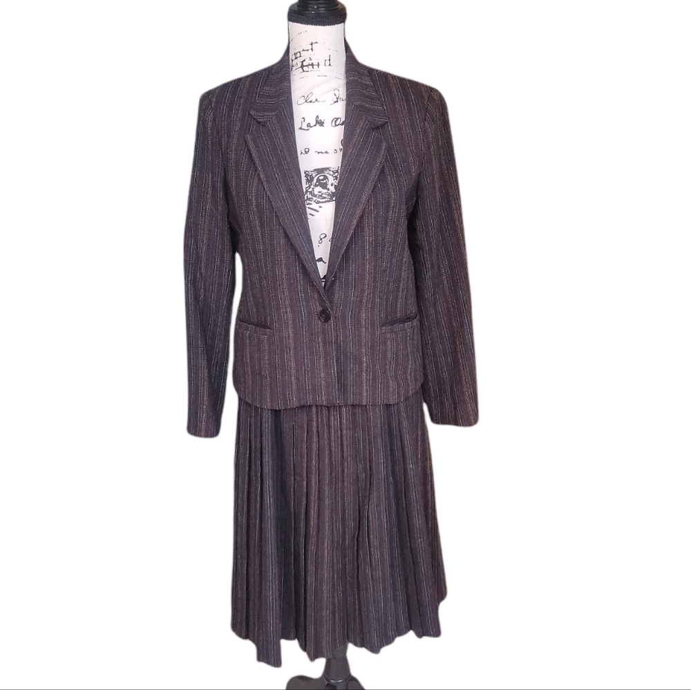 California Jam Vintage Stripe 70s Career Preppy Wool Blend Dress Suit